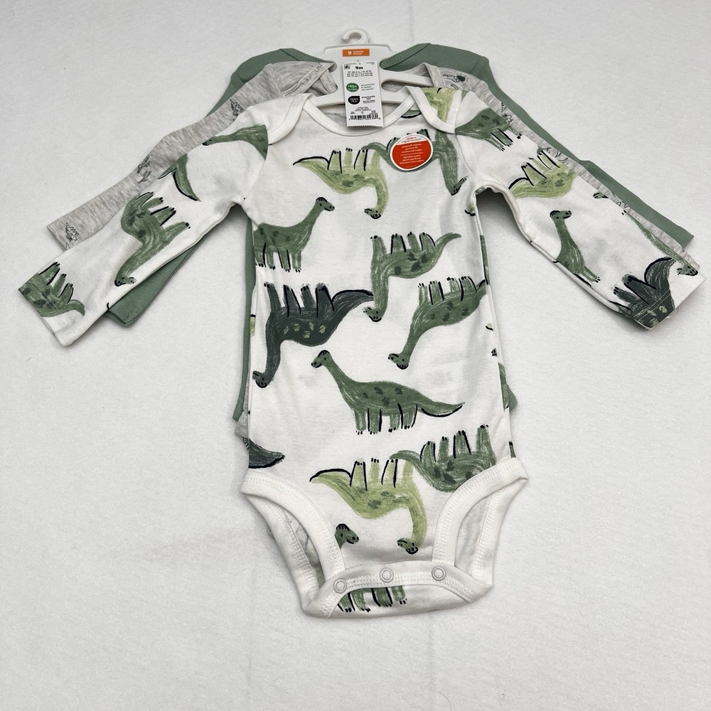 Carter's Just One You 9M Long Sleeve Body Suit Bodysuit 3pc Set Dinosaurs Green